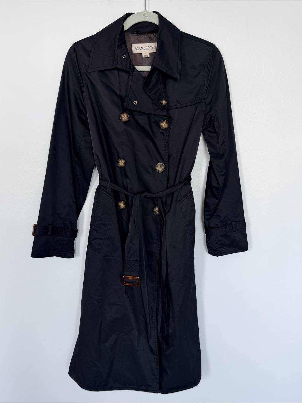 Black Double-Breasted Trench Coat with Belt